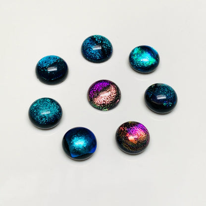 12 Pcs Dichroic Glass Cabochons, Shimmering Rainbow Stones, 10mm