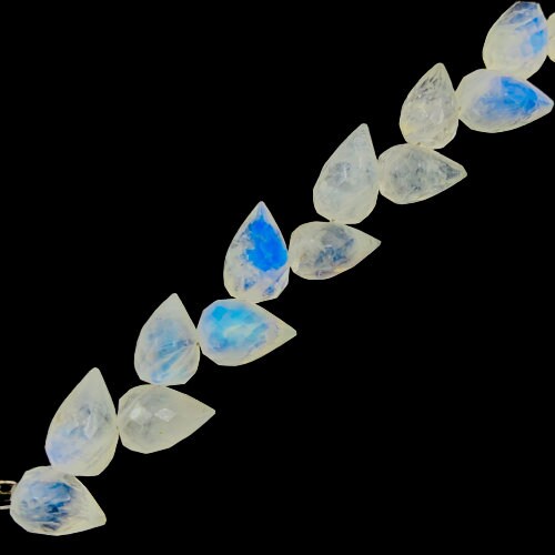 4 Inches Natural White Rainbow Buds Briolette Beads Blue Flashy Gemstone Faceted Flower Buds Size 5X9 MM To 6X10 MM   SKU - BBI712