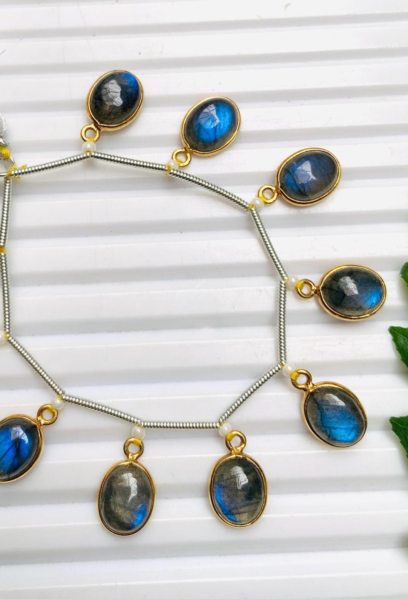 Natural Labradorite Smooth Oval Gemstone Bezel Connector - Gold Plated 10 Pcs