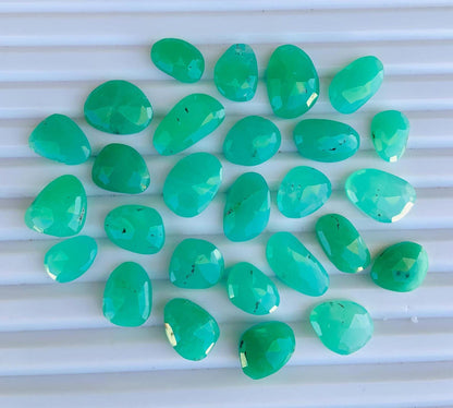 Natural Chrysoprase Chalcedony Rose Cut Slices Cabochons, Faceted Rose Cut Flat Back Loose Gemstone, Chrysoprase Chalcedony Gemstone Slices