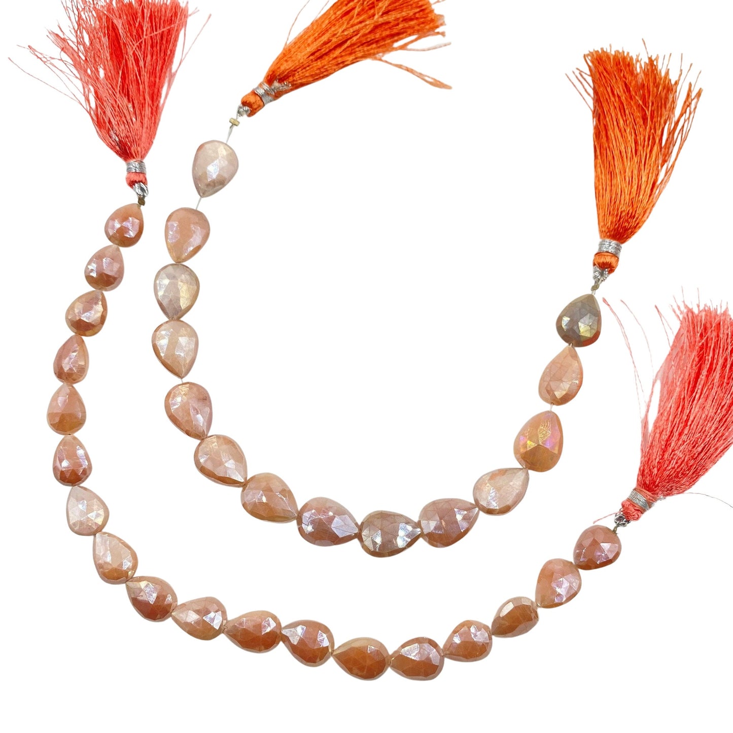 Natural Peach Moonstone Pear Shape Silver Coated Beads Briolette , Natural Semi Precious Gemstone Faceted Pear Shape Beads - BBI802