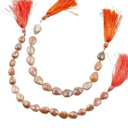 Natural Peach Moonstone Pear Shape Silver Coated Beads Briolette , Natural Semi Precious Gemstone Faceted Pear Shape Beads - BBI802