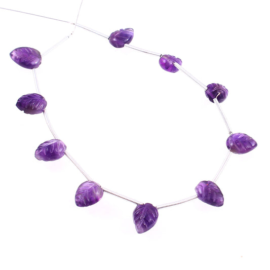Natural Amethyst Carved Leaf Gemstone Beads