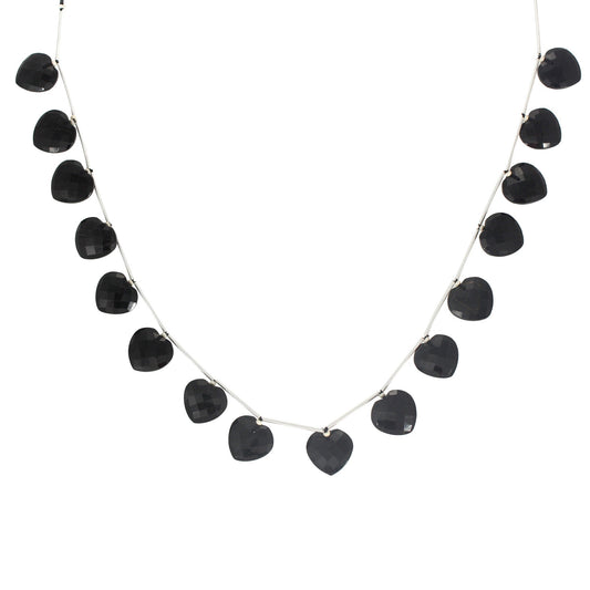 Natural Black Tourmaline Heart Beaded Necklace Faceted Gemstone