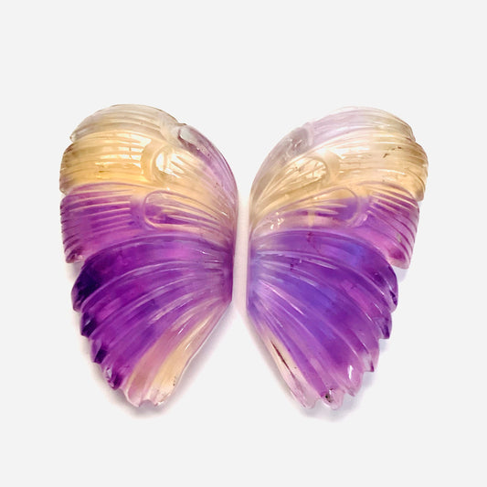 1 Pair Natural Ametrine Hand Carved Butterfly Wing Shape Briolette Beads, Handmade Carving Pair Gemstone Size - 32X17X5 MM Carved gemstone