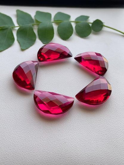 2 Red Hydro Quartz Gemstone, Faceted Half Moon Briolette (10mmx16mm)