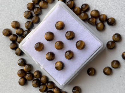 Natural Tiger Eye Smooth Round Gemstone Cabochon, CALIBRATED Loose Stone Cab, Round Jewelry Making Cabochons Semi Precious Cabochon for ring