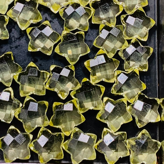 2 Pcs Natural Lemon Quartz Hand Carved Star Shape Briolette, Star Shape Gemstone For Jewellery, Star Shape Briolette, 10 mm, SKU-BBI134