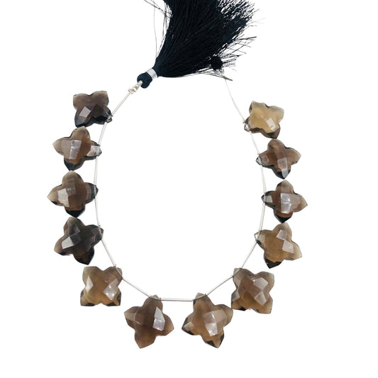 12 Pcs Natural Smoky Quartz Fancy Shape Carved Briolette | Smoky Quartz Faceted Clover Shape Beads , Jewelry Making Beads I SKU - BBI1041