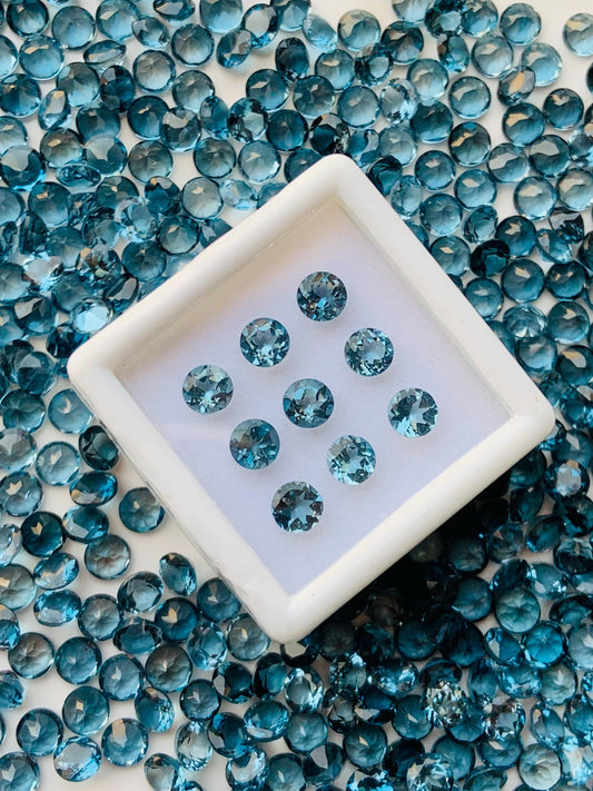 Natural London Blue Topaz Faceted Round Shape Cut Stone CALIBRATED Loose Stone Cut Round Jewelry Making Semi Precious Cut stone for rings