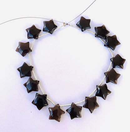 15 Pieces Natural Smoky Quartz Smooth Star Shape Briolette, Star Shape Gemstone For Jewelry, Star Shape Briolette, Size 14mm BBI127