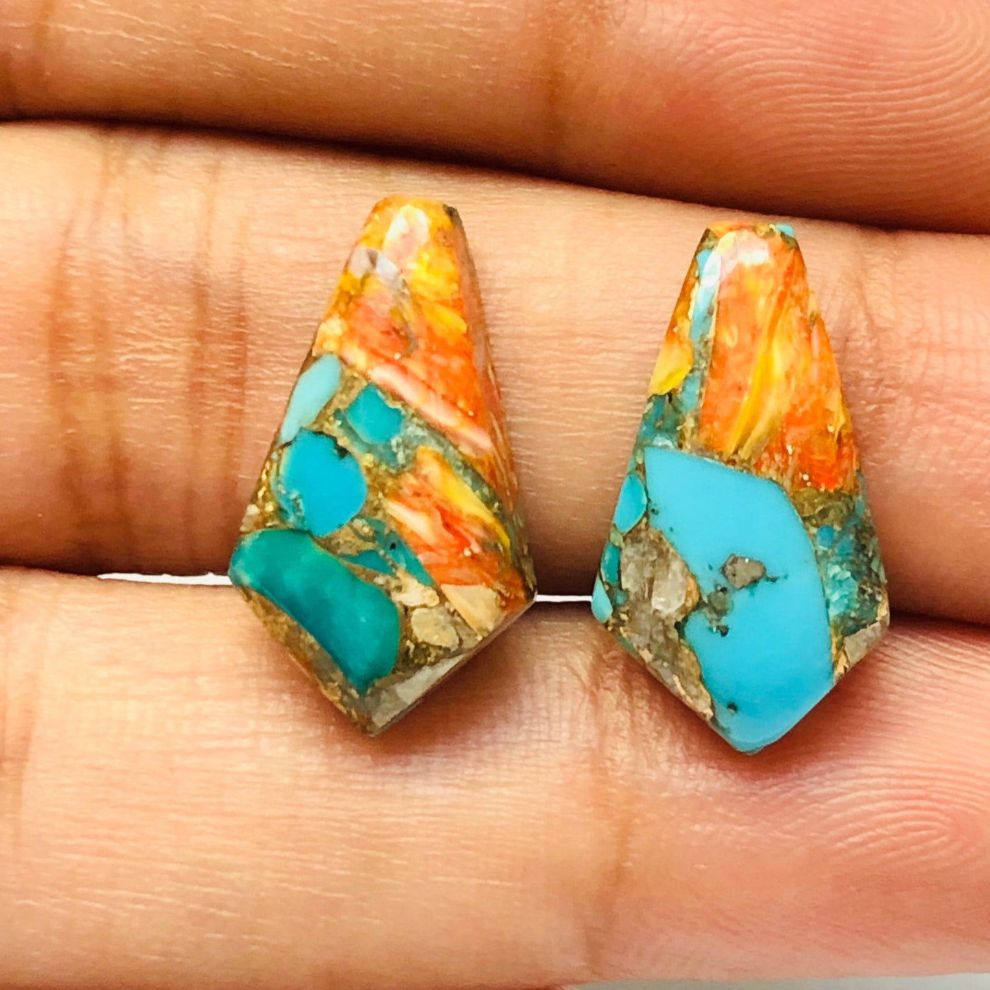 1 Pair Spiny Oyster Copper Turquoise Smooth Kite Shape Gemstone, Size 10X18mm, Matching Pair Briolette, Earring Making , SKU - BBI975