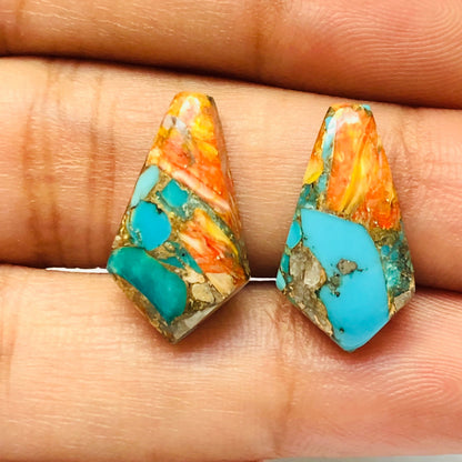 1 Pair Spiny Oyster Copper Turquoise Smooth Kite Shape Gemstone, Size 10X18mm, Matching Pair Briolette, Earring Making , SKU - BBI975
