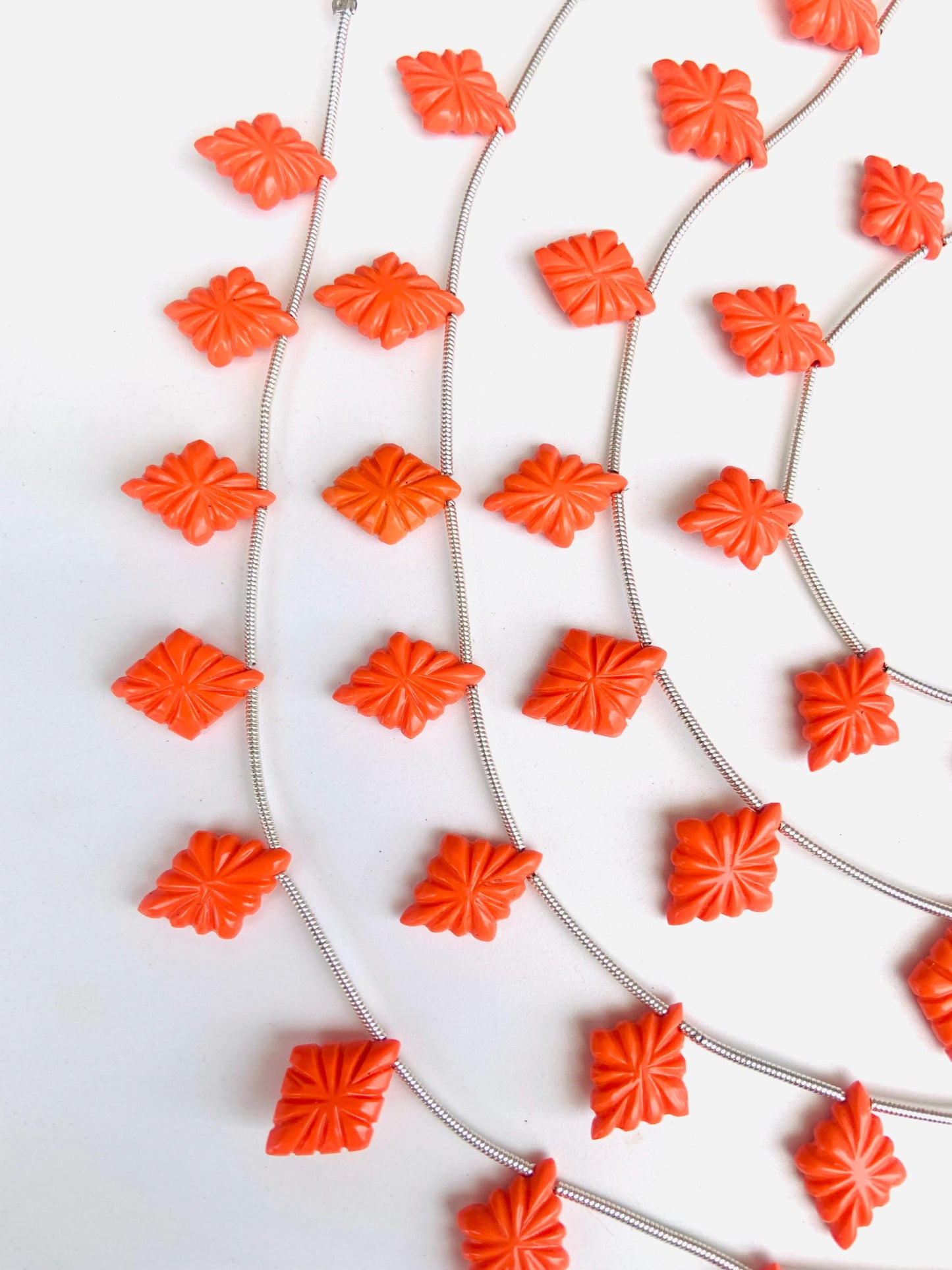 Red Coral Slot Carved Fancy Lozenge Briolette Beads