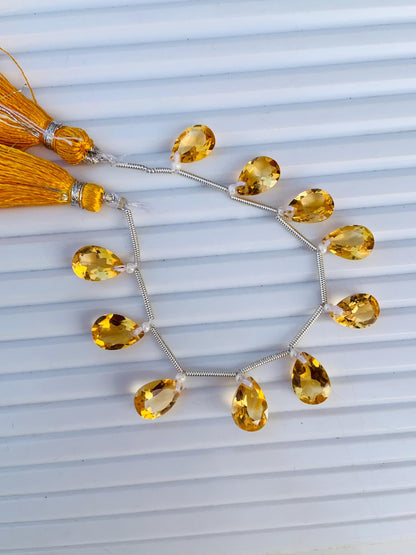 10 Pcs Natural Citrine Faceted Pear Cut Beads 7x10mm | Face Drill Gemstone for Earrings