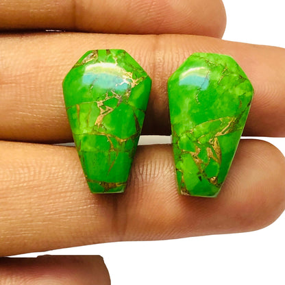 1 Pair Green Copper Turquoise Smooth Cut Coffin Shape Gemstone, Size 11X18mm, Matching Pair Briolette, Earring Making Gemstone, SKU - BBI990