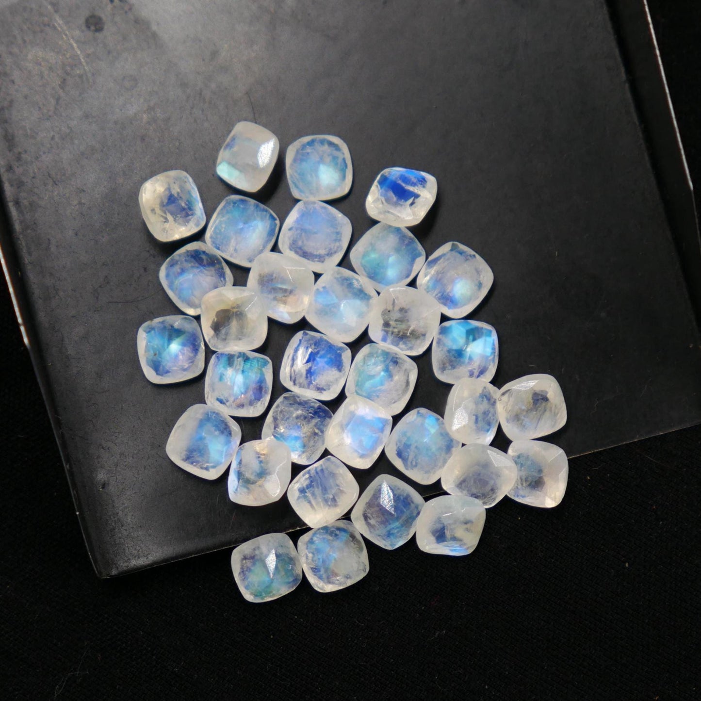 5 Pieces Natural White rainbow Faceted Cushion Shape Gemstone CALIBRATED Loose Cut Stone for Jewelry Making Semi Precious Cutstone Size 6mm