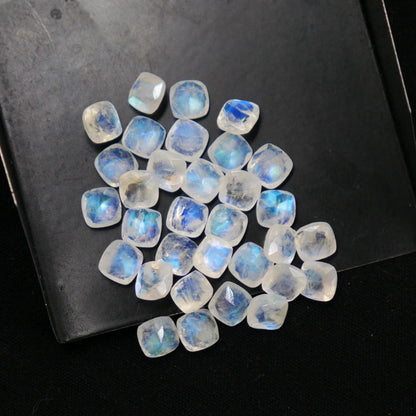 5 Pieces Natural White rainbow Faceted Cushion Shape Gemstone CALIBRATED Loose Cut Stone for Jewelry Making Semi Precious Cutstone Size 6mm