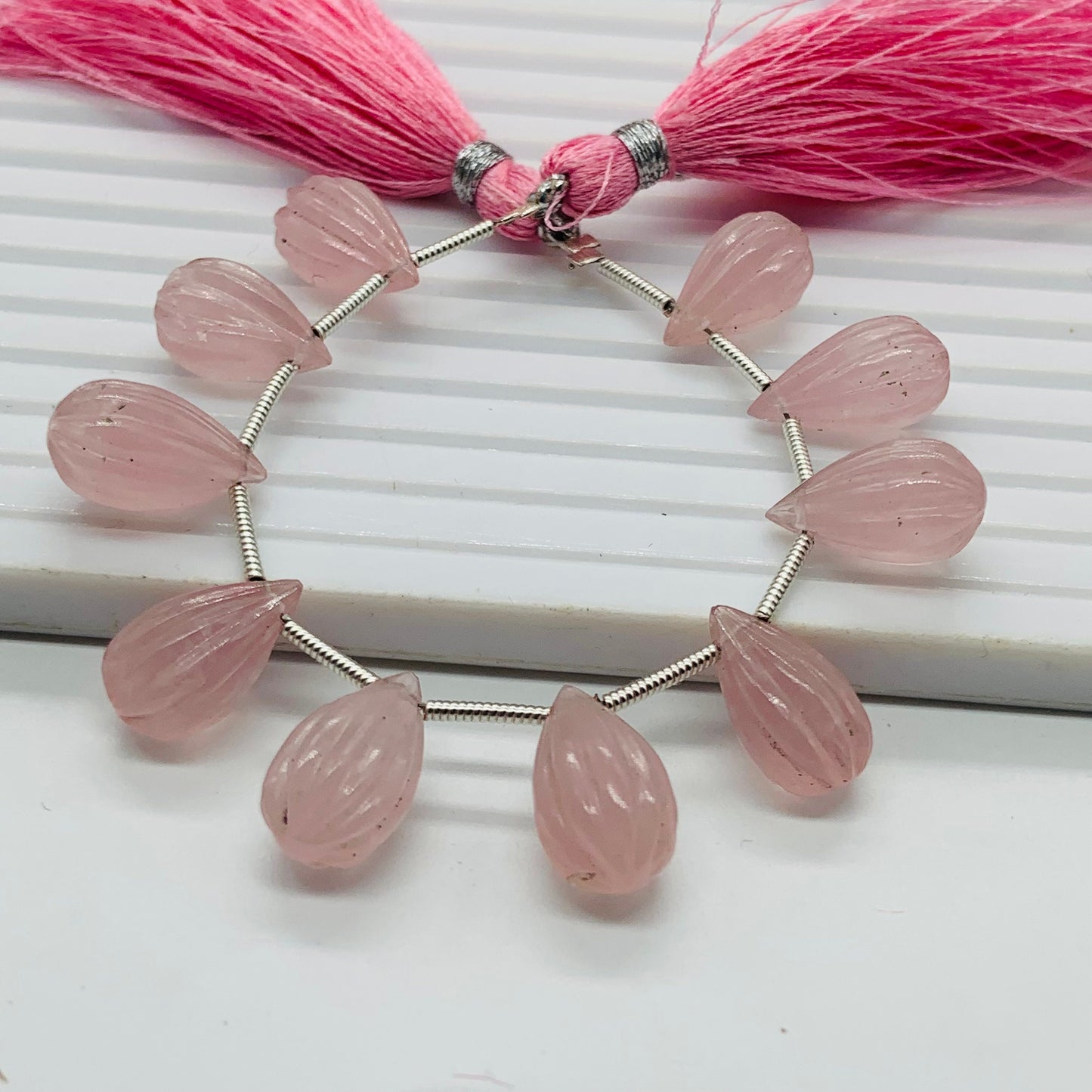10 Pieces Natural Rose Quartz Carved Drops Briolette Beads Size 14x8mm to 13x8mm Natural Rose Quartz Faceted Gemstone Tear drops for Jewelry