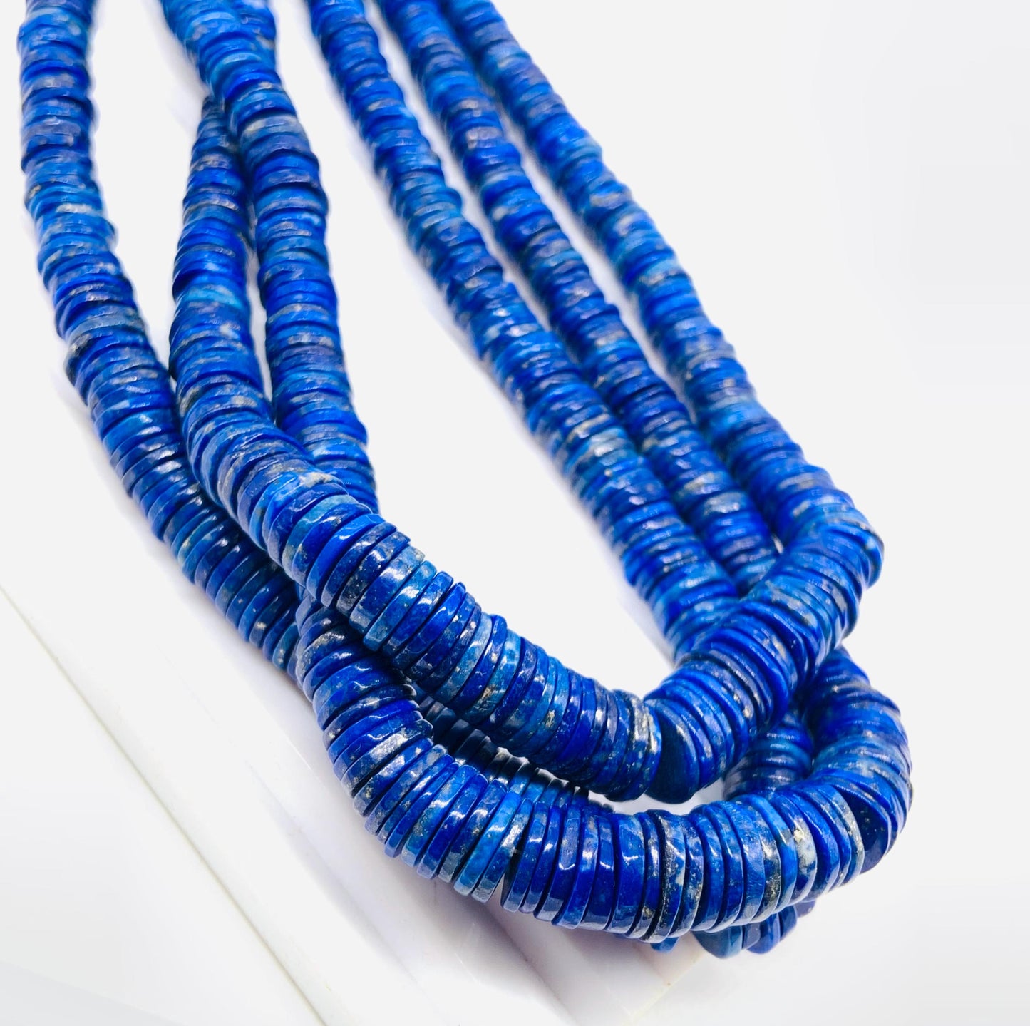 16 Inch Strand Natural Lapis Lazuli Smooth Heishi Tyre Shape Beads for Jewelry Making