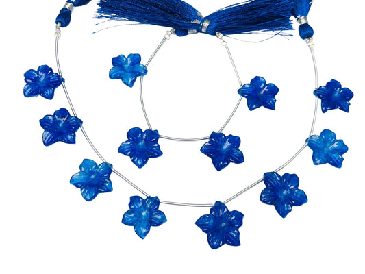 4 Pieces Blue Quartzite Carved Flower Shape Briolette Side Drill Beads ,Blue Quartzite Flower Shape Gemstone beads size 16X16X3 mm Handmade