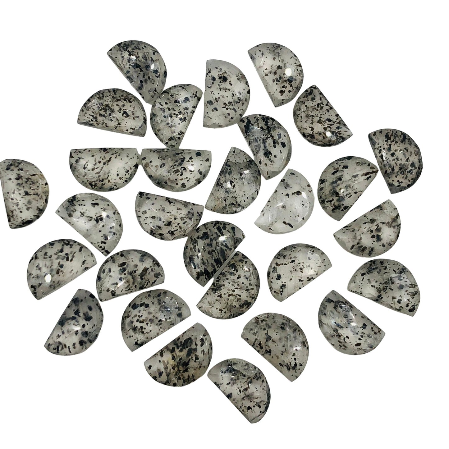 Natural Black Dot Quartz Gemstone Faceted Half Moon "D Shape Beads, Carving Gemstone, Size 11x16mm, Loose Beads For Jewelry, SKU-BBI246