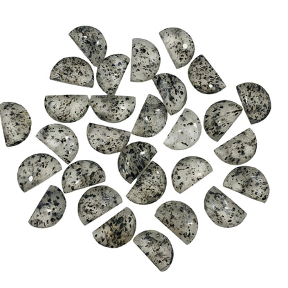 Natural Black Dot Quartz Gemstone Faceted Half Moon "D Shape Beads, Carving Gemstone, Size 11x16mm, Loose Beads For Jewelry, SKU-BBI246