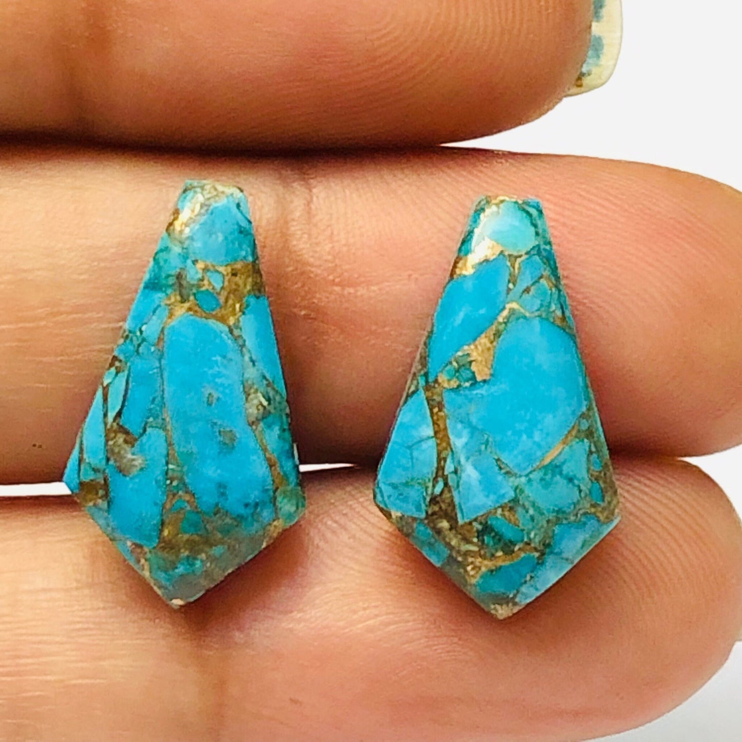 1 Pair Copper Turquoise Smooth Kite Shape Gemstone, Size 10X18mm, Matching Pair Briolette, Earring Making Gemstone , SKU - BBI982