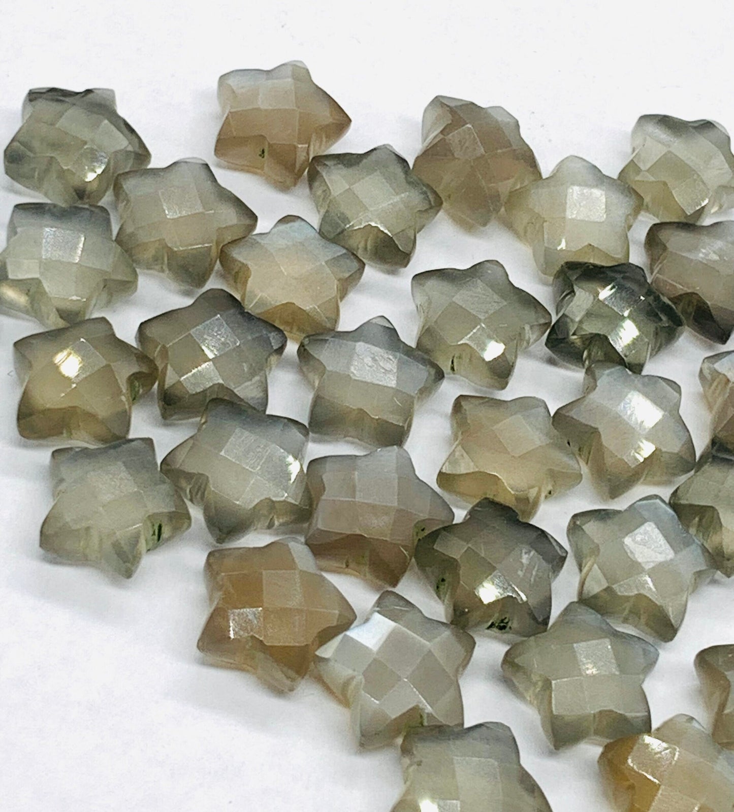 Natural Grey Moonstone Star Shape Gemstone , Hand Carved Star Shape Briolette, Size 10mm, Jewelry Making Beads. BBI138