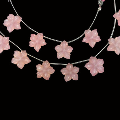 4 Pieces Rose Quartz Carved Flower Shape Briolette Side Drill Beads Flower Shape Gemstone beads Size 15x15x4mm