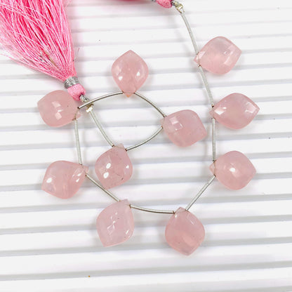 10 Pieces Natural Rose Quartz Carved Fancy Cut Shape Gemstone Briolette Side Drill Beads Line | Faceted Gemstone Beads. BBI1011
