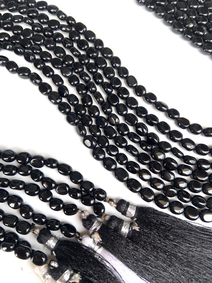 Natural Black Spinel Smooth Oval Nugget Beads Necklace