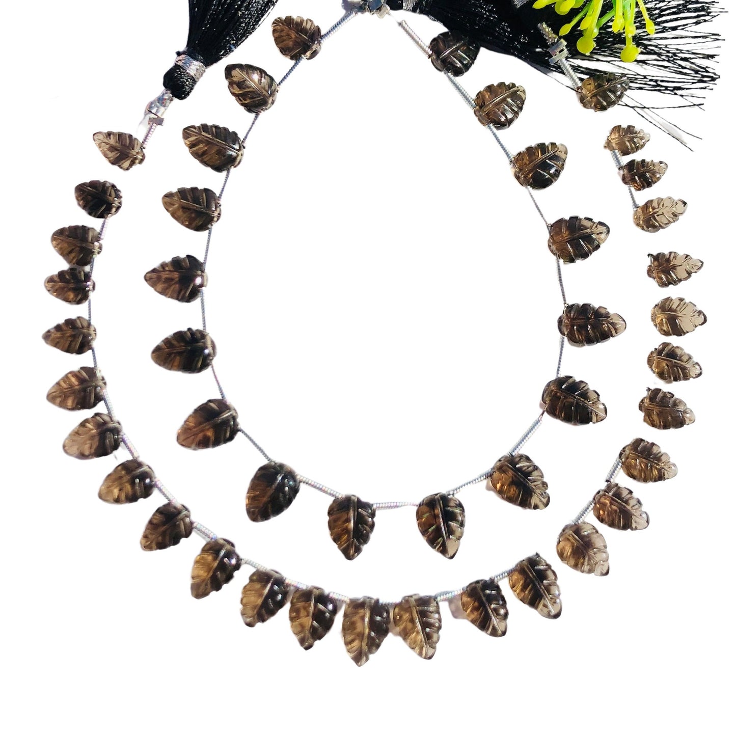 16 pcs Natural Smoky Quartz Leaf Shape Carved Gemstone Beads Briolette , Amethyst Gemstone Beads jewellery , Carved Beads ,  BBI1109
