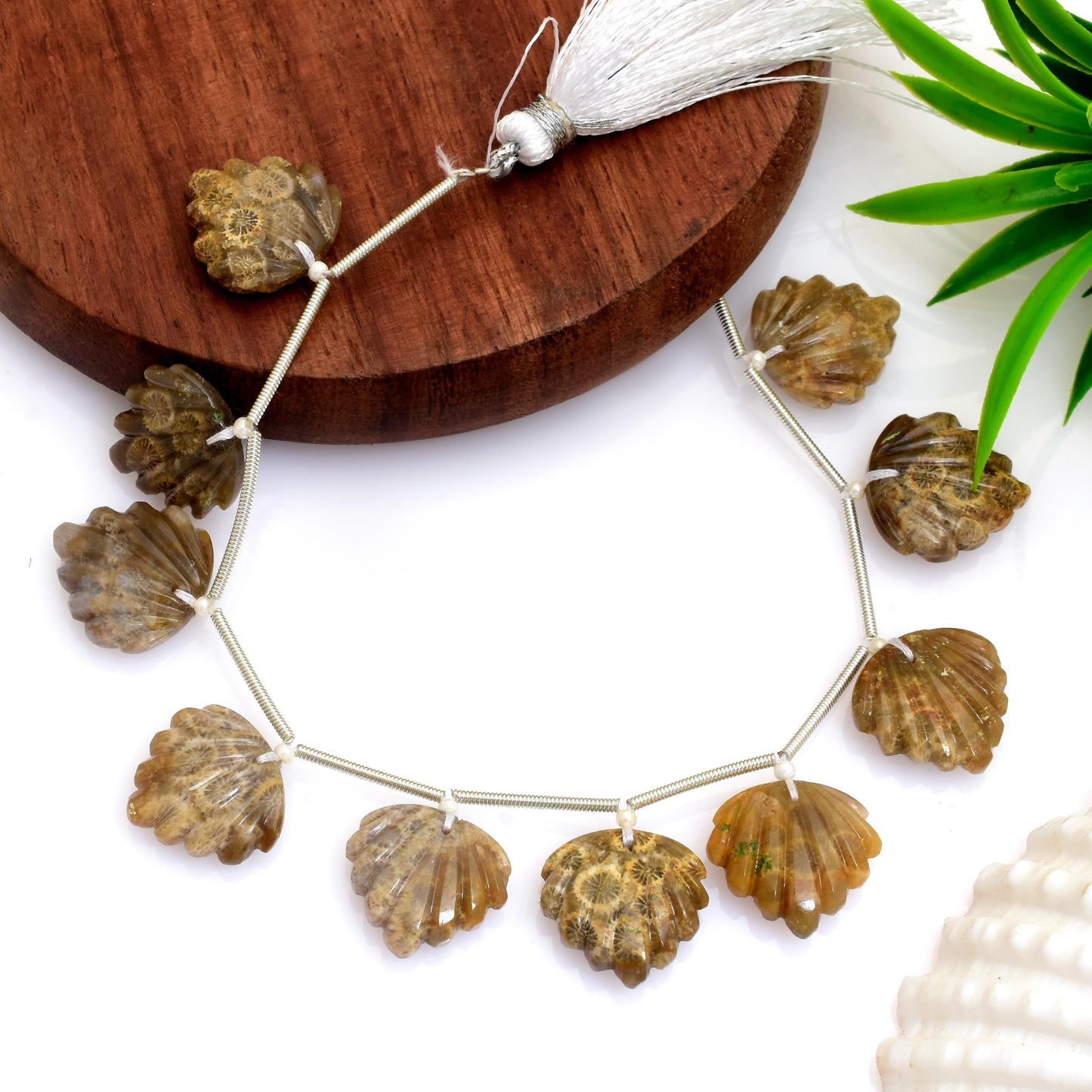 Natural Fossil Coral Fancy Slot Carved Briolette Beads – 10pcs 15x16mm for Pendant & Jewelry