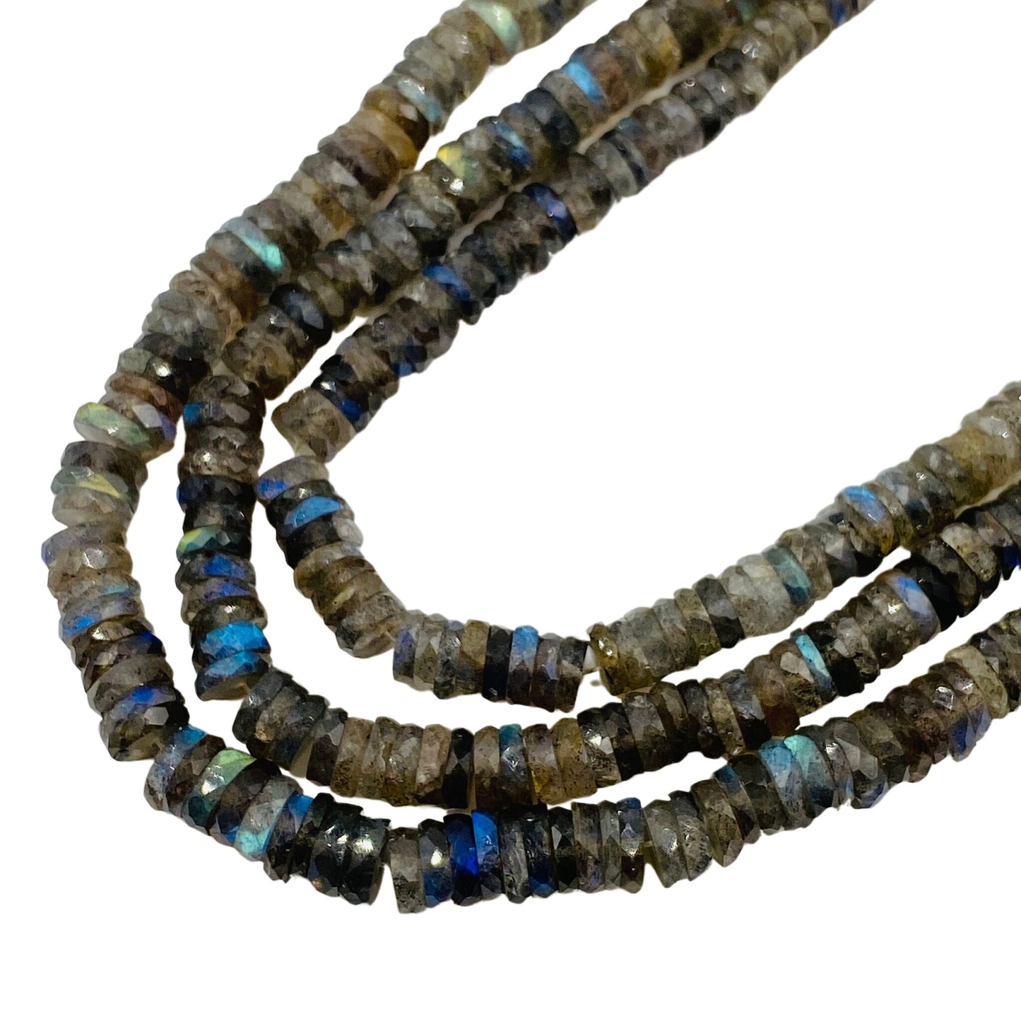 Natural Labradorite Heishi Tyre Beads - Faceted Blue Flash Gemstone 16 Inch