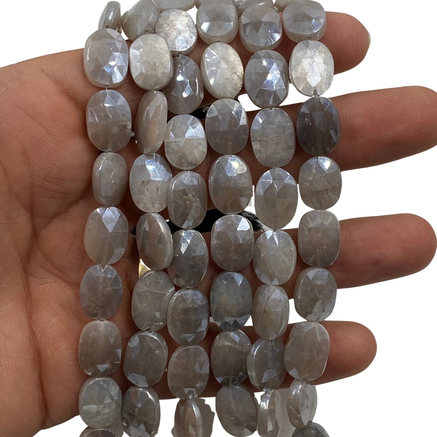 Natural Grey Moonstone Silver Coating Oval Shape Faceted Gemstone Beads,Silver Coated Moonstone Gemstone Oval Beads, 10X12mm-11X14mm BBI1563