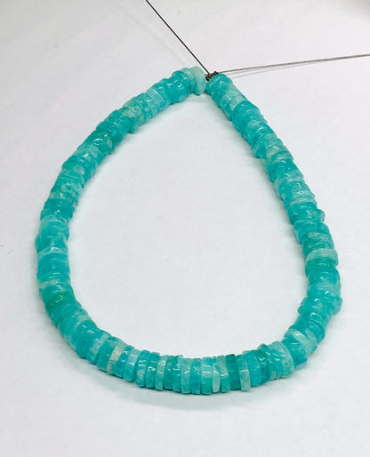 16" Strand Natural Amazonite Smooth Heishi Tyre Shape Gemstone Beads Amazonite Plain Beads Semi Precious Stone Jewelry Making Crafts