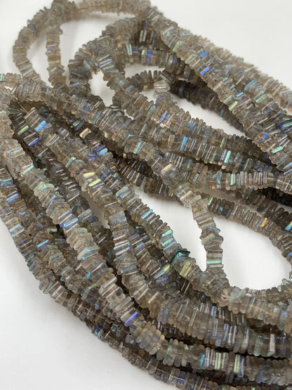 Blue Flash Labradorite Square Beads, Smooth Gemstone, 3–4mm, 18 Inch
