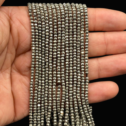 Natural Pyrite Faceted Rondelle Gemstone beads , Natural Pyrite Rondelle Beads , Faceted Diamond Cut Gemstone , 3mm  13"inch SKU- BBI1553