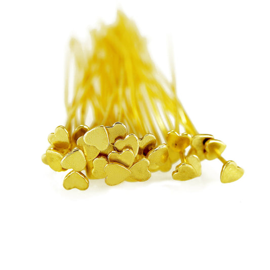 Gold-Plated Heart Headpins – 50 PCS 52mm Decorative Jewelry Findings