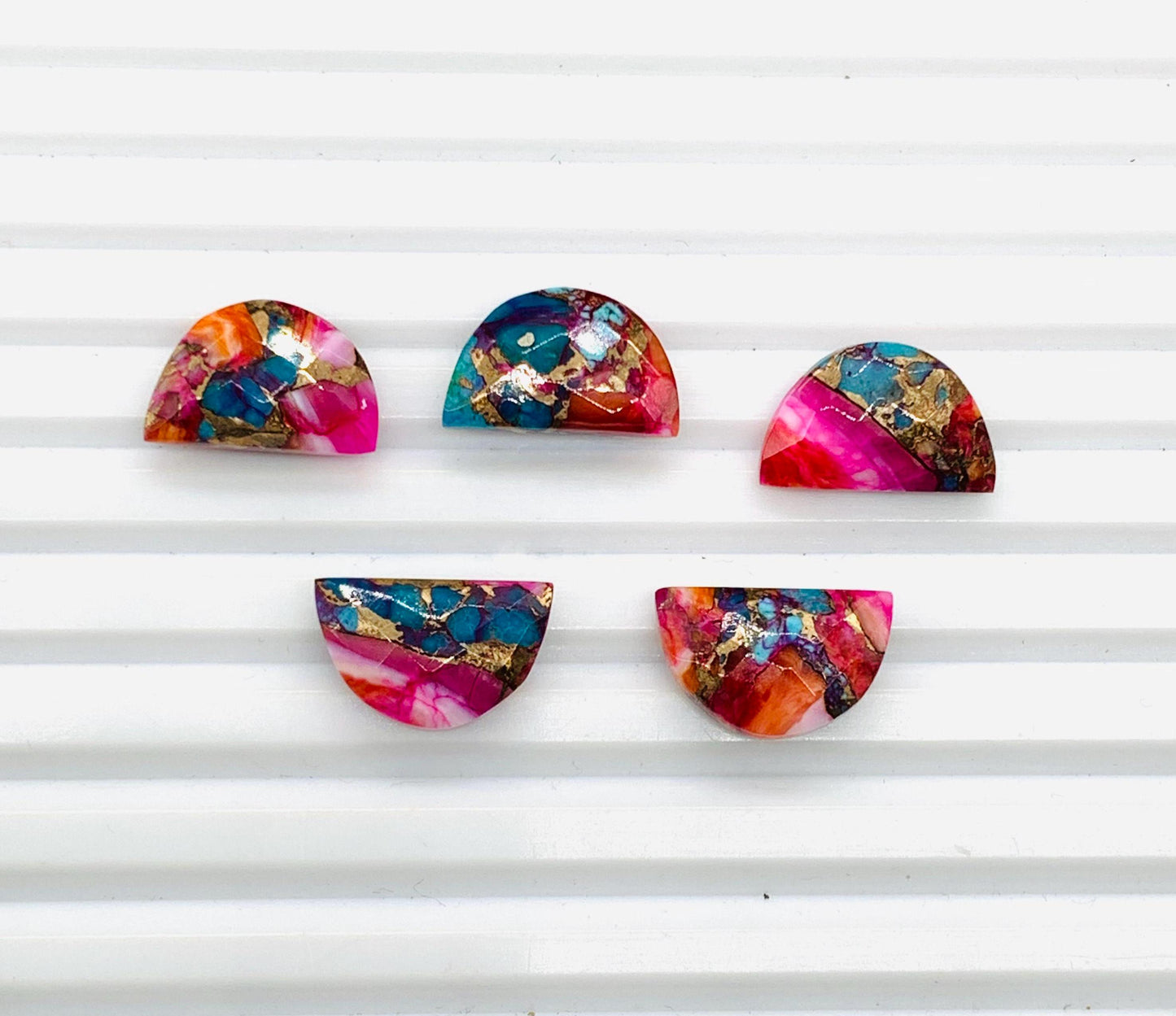 2 Pieces Natural Pink Spiny Oyster Copper turquoise Faceted D' Shape Gemstone, Size 10mmx16mm, Half Moon D Shape Gemstone Briolette beads