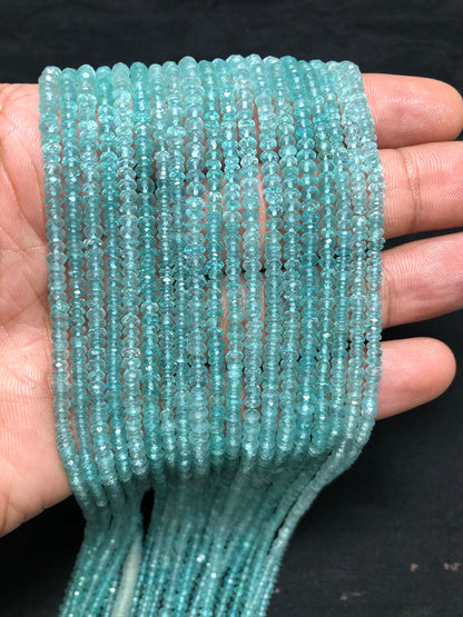 Natural apatite faceted rondelles , 4mm apatite rondelles , AAA Quality apatite Beads , 14" Long 3 to 4mm Apatite Rondelles SKU-BBI561