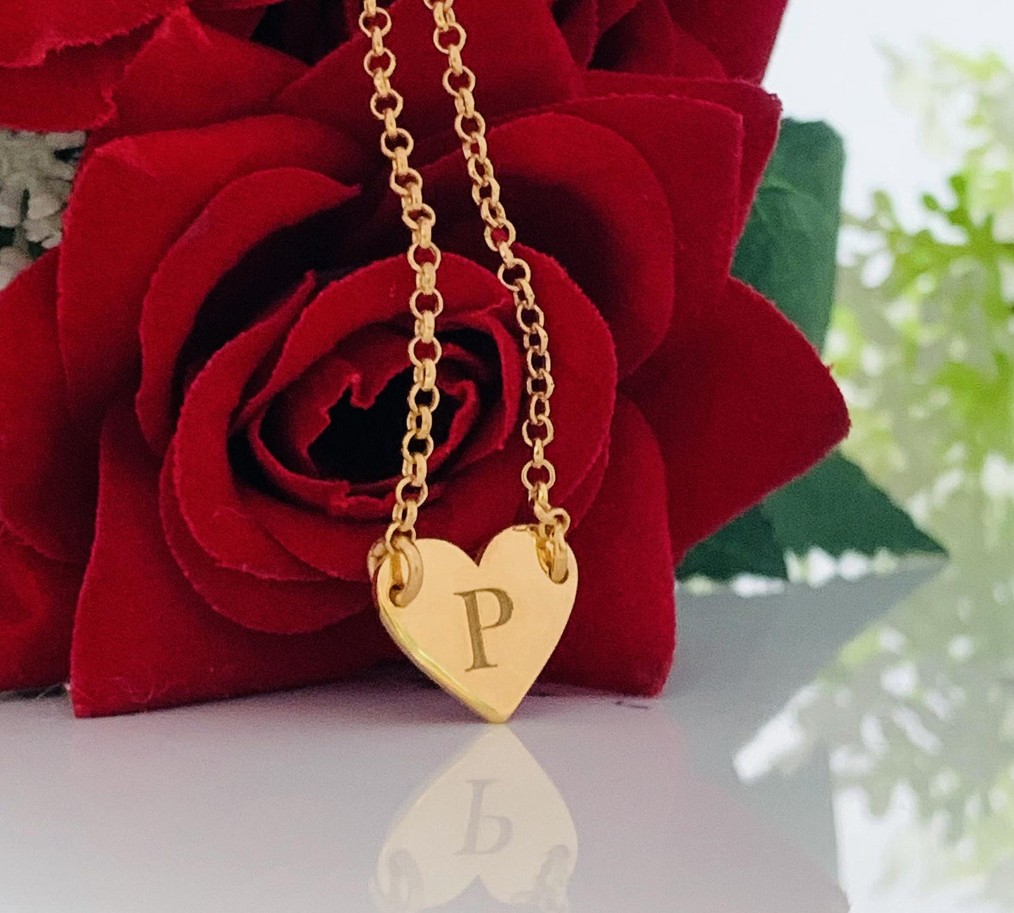 Silver Initial Necklace with Heart Pendant – Personalized Letter, Gold & Rose Gold, Gift for Her