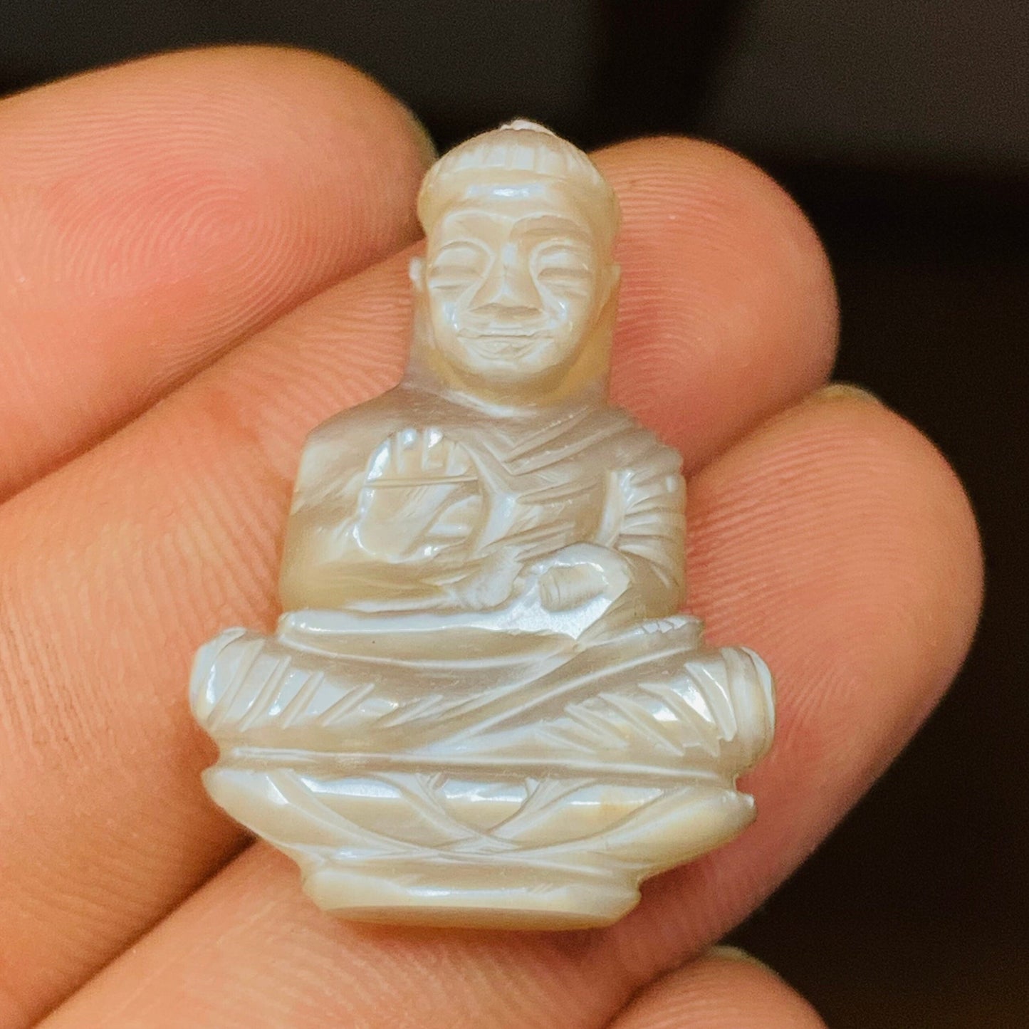 Natural Grey Moonstone Buddha Hand Carved Gemstone Statue