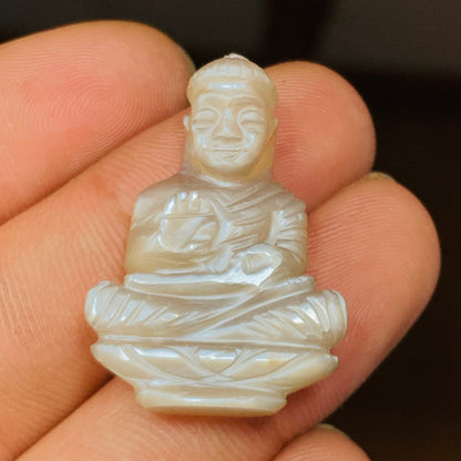 Natural Grey Moonstone Buddha Hand Carved Gemstone Statue