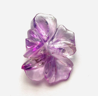 1 Pcs Natural Amethyst Hand Carved Flower Shape Briolette Beads, Handmade Carving Pair Gemstone Size - 36X25X6mm, Beads making For Jewelry