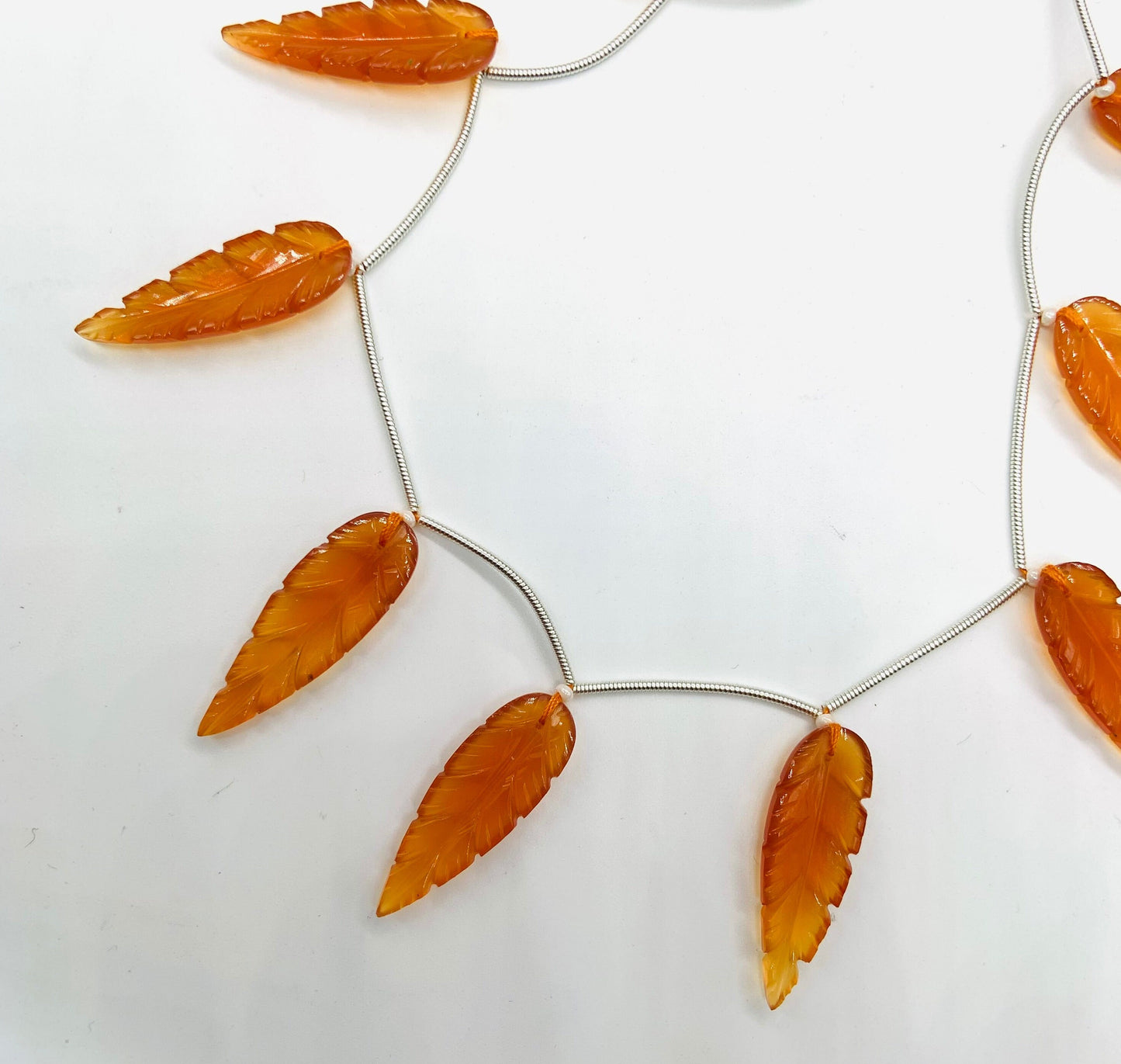 Orange Onyx 10 Pieces Leaf Shape Carved Gemstone Beads 30x10x4mm