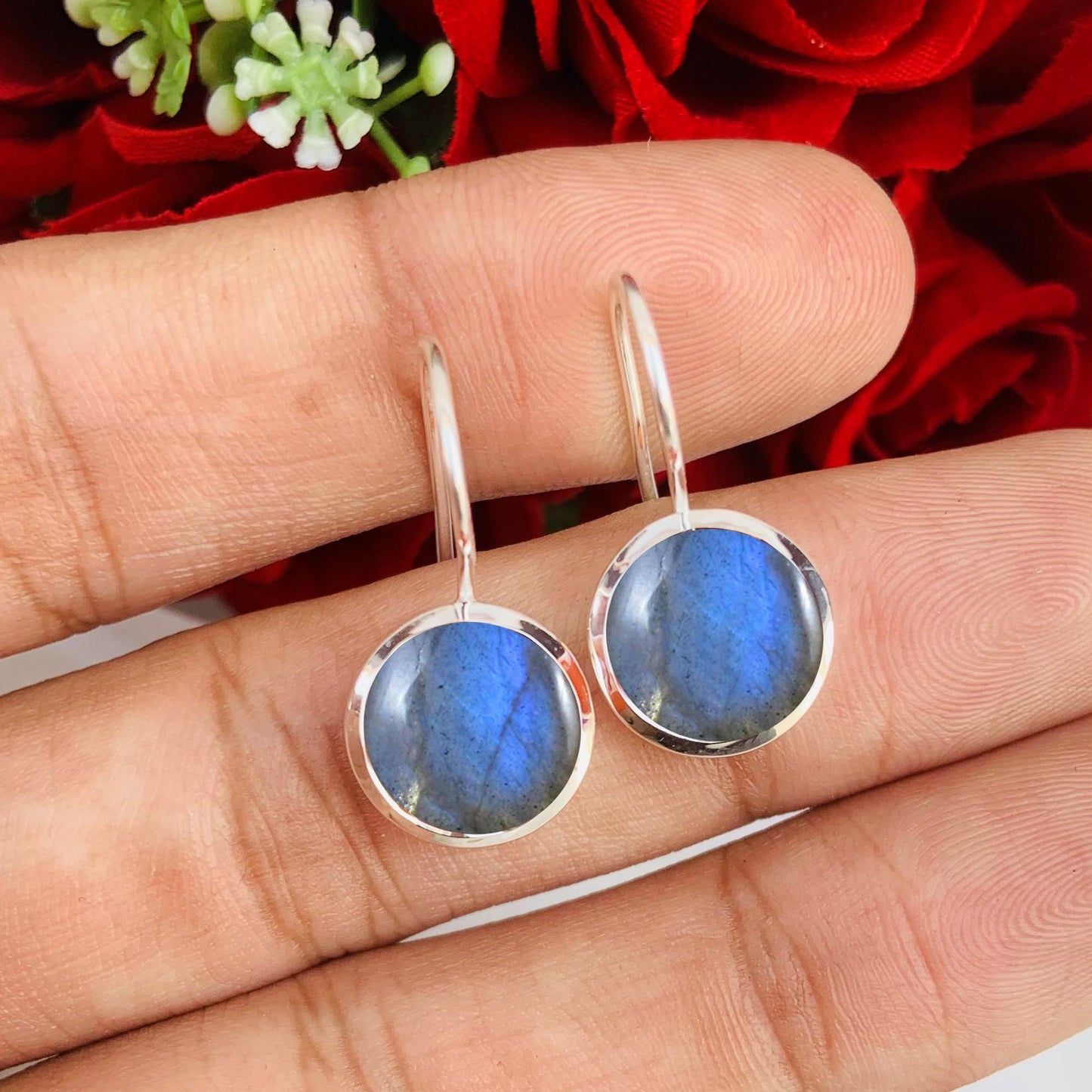 Labradorite Earrings – Sterling Silver And Vermeil Gold Earrings – Handmade Simple Silver Jewelry – Perfect Gift for Her – E-0041