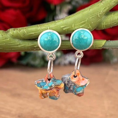 Turquoise & Oyster Copper Star Dangle Earrings – Sterling Silver Handmade Boho Jewelry
