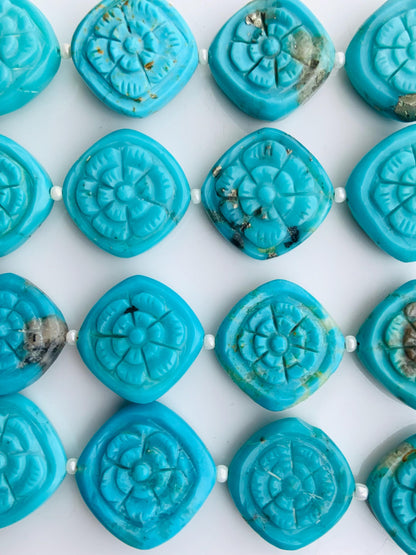 4 Pcs Arizona Turquoise Carved Flower Briolette Beads 15x15mm